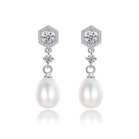 Natural Pearl CZ 925 Sterling Silver Dangling Earrings