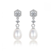 Natural Pearl Crystal 925 Sterling Silver Dangling Earrings