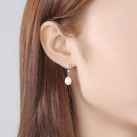 Natural Pearl Crystal 925 Sterling Silver Dangling Earrings