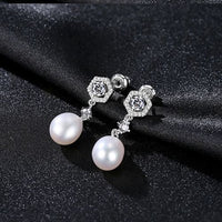 Natural Pearl Crystal 925 Sterling Silver Dangling Earrings