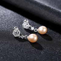 Natural Pearl Crystal 925 Sterling Silver Dangling Earrings