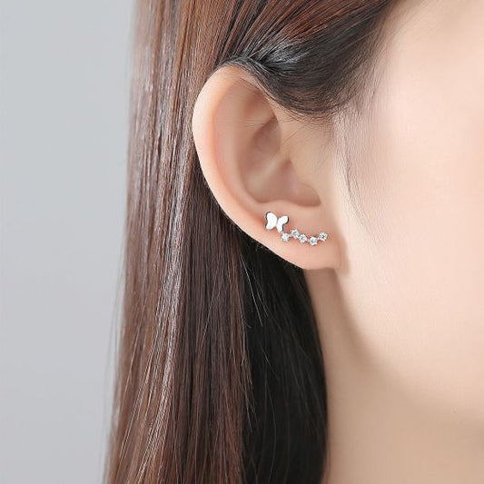 CZ Star Butterfly Sterling Silver Stud Earrings