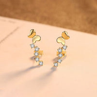 Crystal Star Butterfly Sterling Silver Stud Earrings