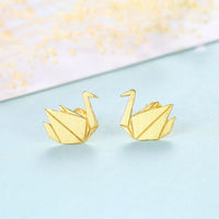 Folded Paper Crane Stud Earrings
