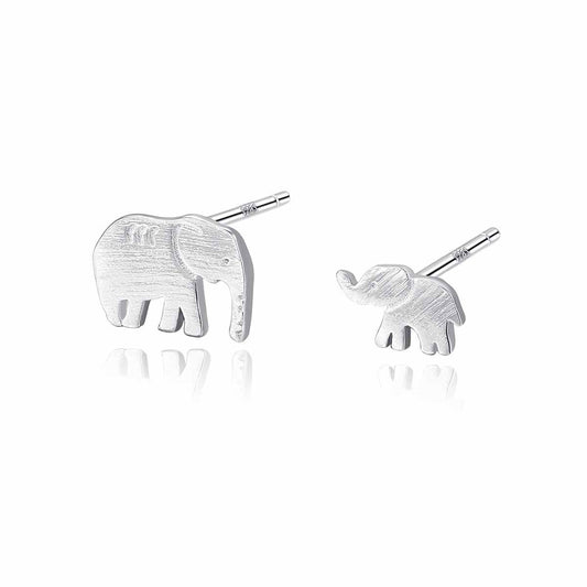 Mother and Child Elephant Sterling Silver Stud Earrings