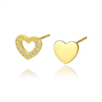 Asymmetry Hollow Heart Crystal Sterling Silver Stud Earrings