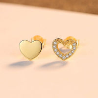 Asymmetry Hollow Heart Crystal Sterling Silver Stud Earrings