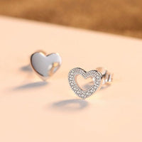 Asymmetry Hollow Heart Crystal Sterling Silver Stud Earrings