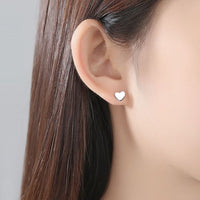 Asymmetry Hollow Heart Crystal Sterling Silver Stud Earrings