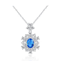 Oval Treated Crystal Flower 925 Sterling Silver Necklace