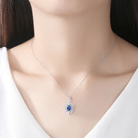 Oval Treated Crystal Flower 925 Sterling Silver Necklace