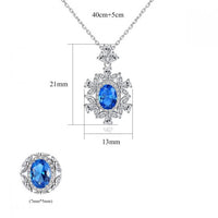 Oval Treated Crystal Flower 925 Sterling Silver Necklace