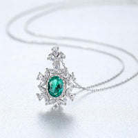 Oval Treated Crystal Flower 925 Sterling Silver Necklace