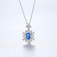 Oval Treated Crystal Flower 925 Sterling Silver Necklace