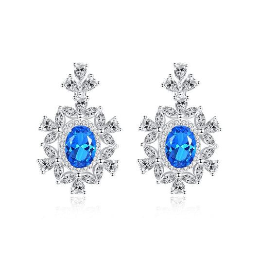 Modern Oval Flower 925 Sterling Silver Drop Earrings