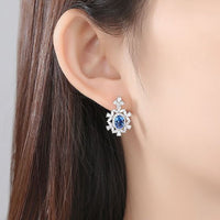 Modern Oval Flower 925 Sterling Silver Drop Earrings