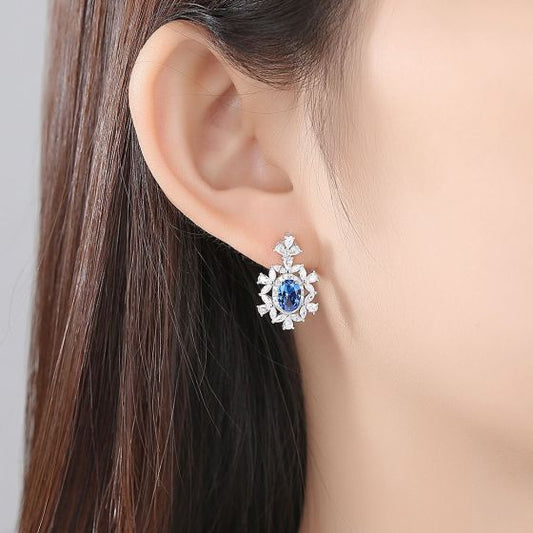 Modern Oval Flower 925 Sterling Silver Drop Earrings