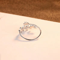 Crystal Olive Leaf Branch Adjustable Ring in 925 Sterling Silver