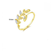 Crystal Olive Leaf Branch Adjustable Ring in 925 Sterling Silver