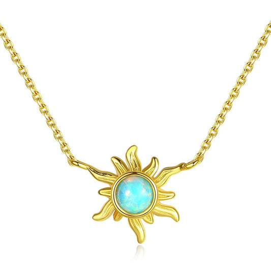 Created Opal Sunflower Necklace in 925 Sterling Silver