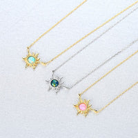 Created Opal Sunflower Necklace in 925 Sterling Silver