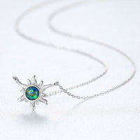 Created Opal Sunflower Necklace in 925 Sterling Silver