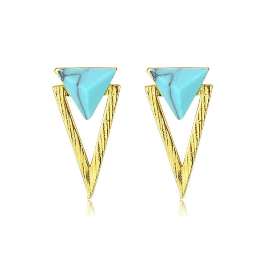 Created Turquoise Triangle Sterling Silver Stud Earrings