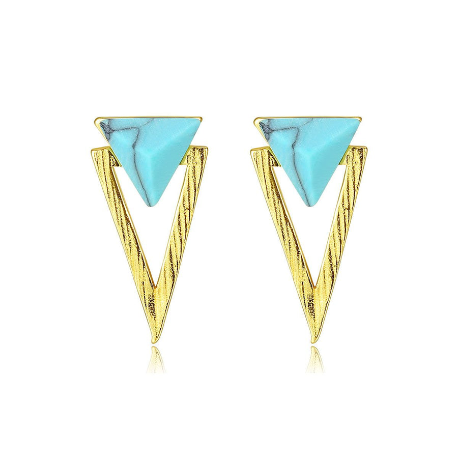 Created Turquoise Triangle Sterling Silver Stud Earrings