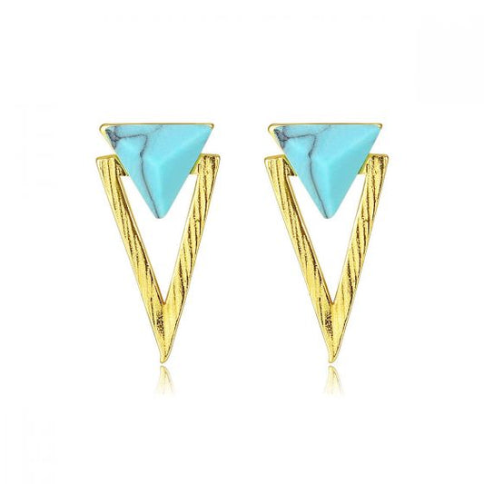 Created Turquoise Triangle Sterling Silver Stud Earrings