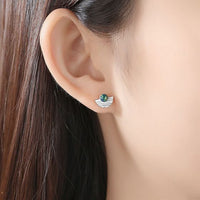Semicircle Created Opal Round Sterling Silver Stud Earrings
