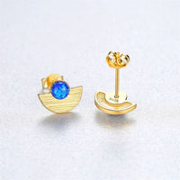Semicircle Created Opal Round Sterling Silver Stud Earrings