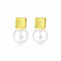 Shell Pearl Square Stud Earrings in 925 Sterling Silver