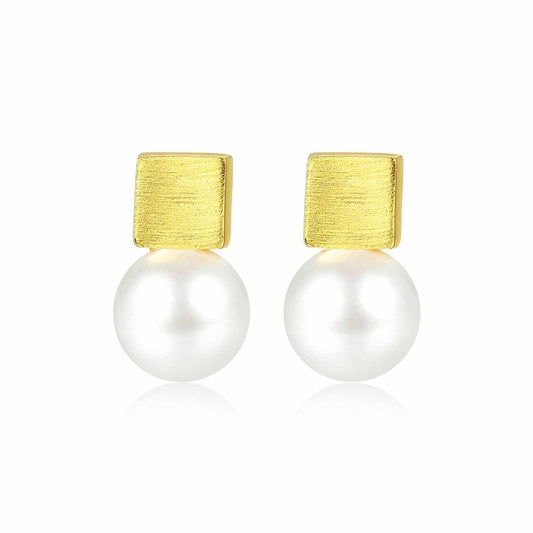 Shell Pearl Square Stud Earrings in 925 Sterling Silver