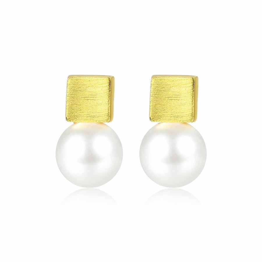 Shell Pearl Square Stud Earrings in 925 Sterling Silver