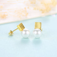 Shell Pearl Square Stud Earrings in 925 Sterling Silver