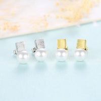 Shell Pearl Square Stud Earrings in 925 Sterling Silver