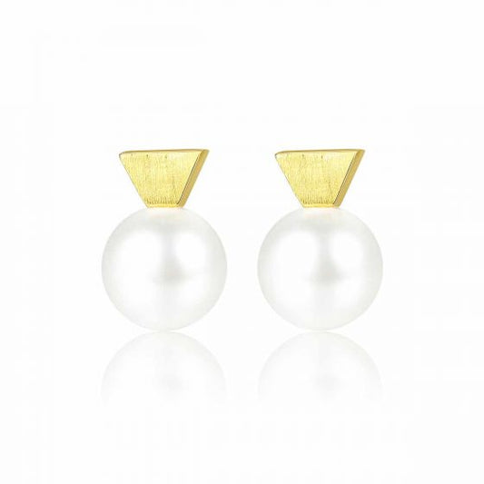 Round Shell Pearl Geometry 925 Sterling Silver Stud Earrings