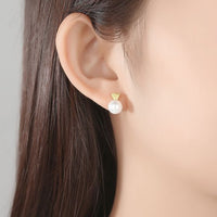 Round Shell Pearl Geometry 925 Sterling Silver Stud Earrings