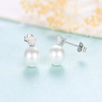 Round Shell Pearl Geometry 925 Sterling Silver Stud Earrings