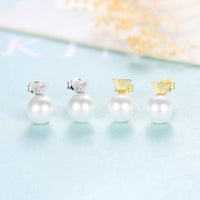 Round Shell Pearl Geometry 925 Sterling Silver Stud Earrings