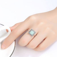 Vintage Geometry Turquoise Square 925 Sterling Silver Adjustable Ring