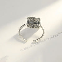 Vintage Geometry Turquoise Square 925 Sterling Silver Adjustable Ring