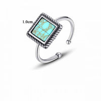 Vintage Geometry Turquoise Square 925 Sterling Silver Adjustable Ring