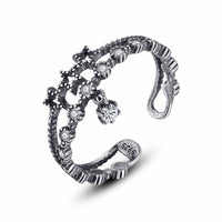 Vintage Star Crystal Double-Layer Sterling Silver Adjustable Ring