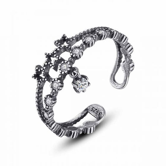 Vintage Star CZ Double-Layer Sterling Silver Adjustable Ring