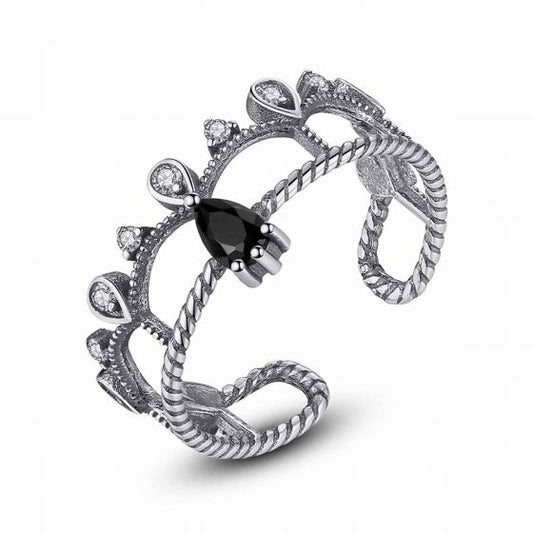 Vintage CZ Crown Double-Layer 925 Sterling Silver Adjustable Ring