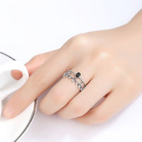 Vintage Crystal Crown Double-Layer 925 Sterling Silver Adjustable Ring