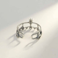 Vintage Crystal Crown Double-Layer 925 Sterling Silver Adjustable Ring