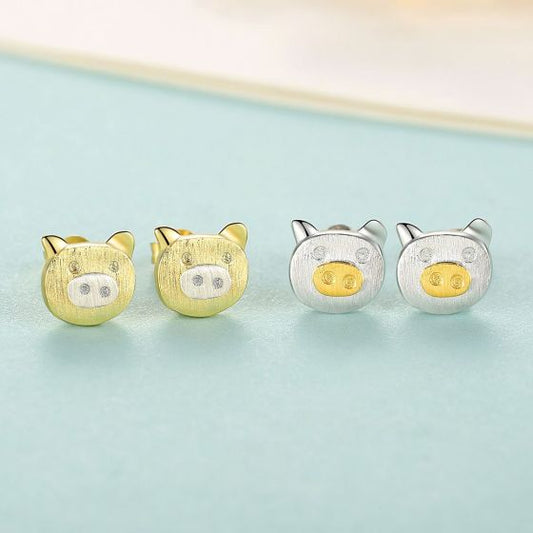 Mini Pig 925 Sterling Silver Stud Earrings