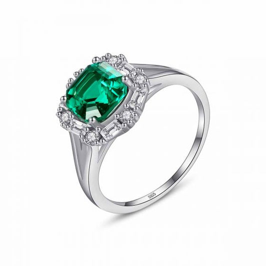 Green Radiant CZ Sterling Silver Ring